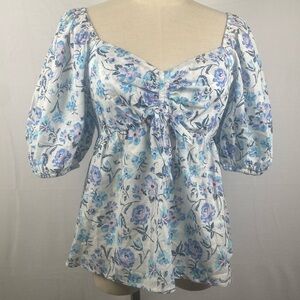 🌺 3/$25 🌺 LC Lauren Conrad | Women’s Sweetheart Tunnel Blue Floral Blouse Sz Med